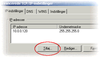 I denne dialogboks kan yderligere IP-adresser indtastes